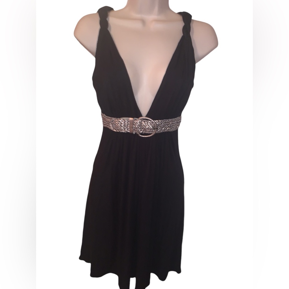 Sky Brand Black Dress with silver braided belt Size Small